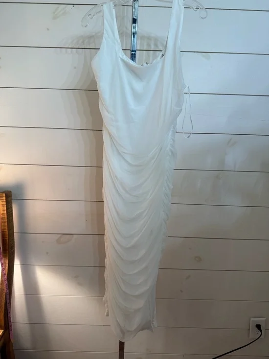 Lulu's White Ruched Scoop Neck Maxi Dress - Picture 1 of 4